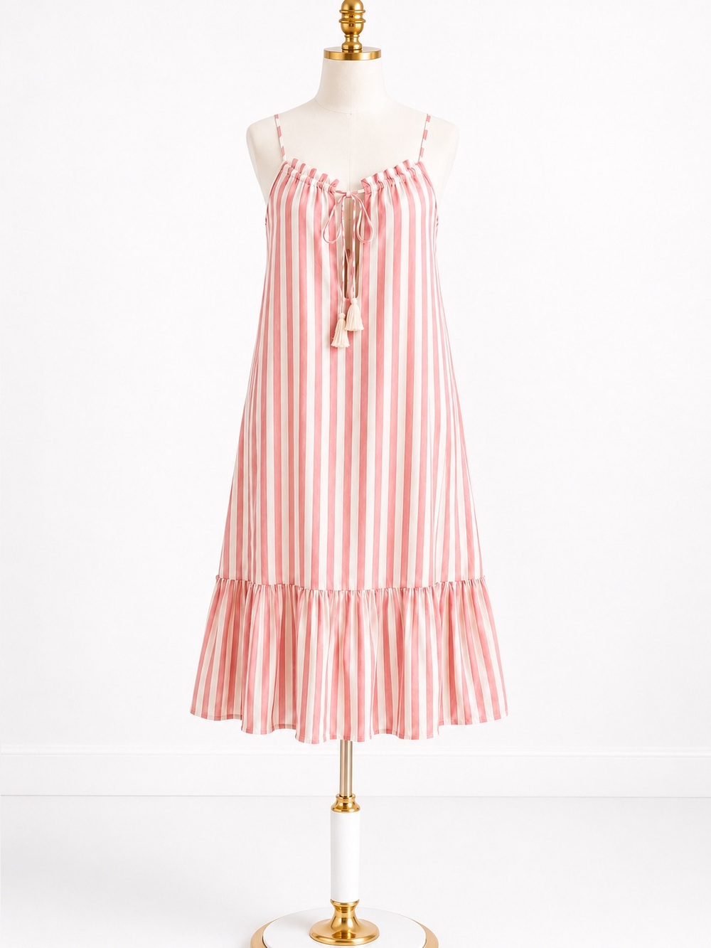 Striped Pink Tassel-Front Sleep Chemise